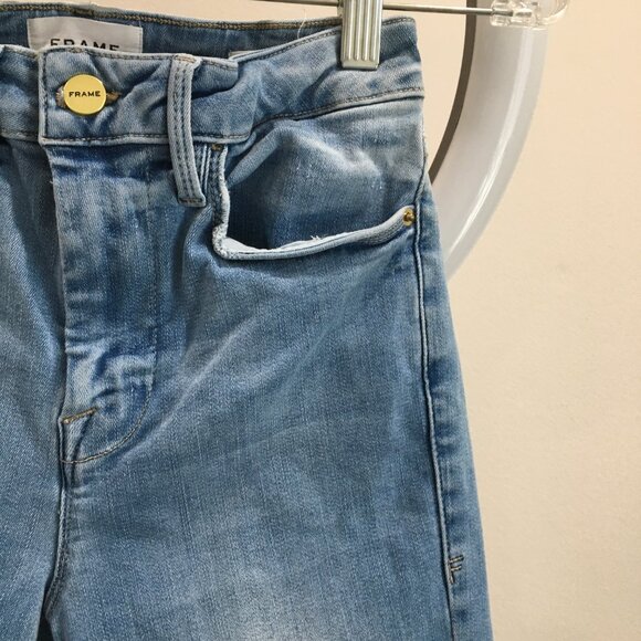 FRAME Le One Skinny Caspio Fray Edge Hem Organic Cotton Blend Slim Fit Jeans - Picture 7 of 10